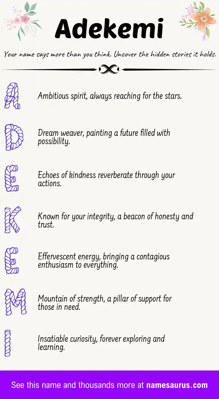Acrostic poem about Adekemi.