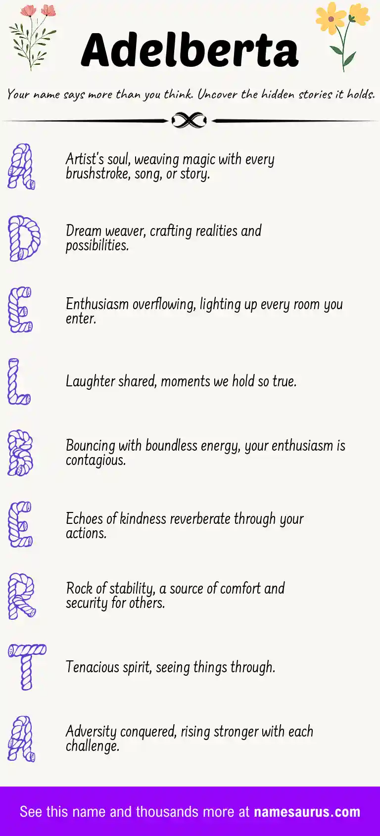 Acrostic poem about Adelberta.