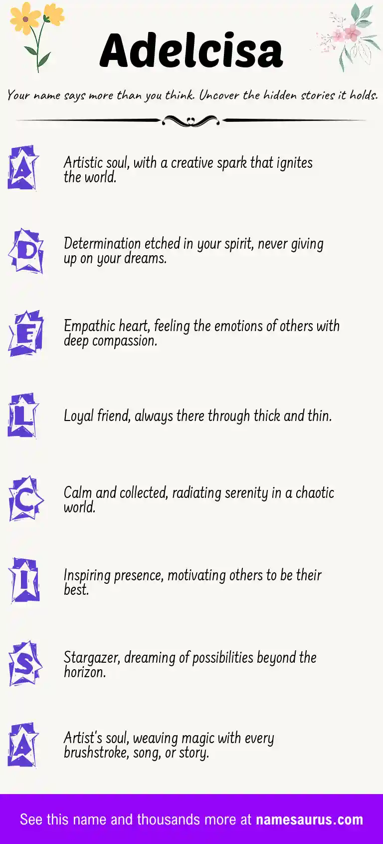 Acrostic poem about Adelcisa.