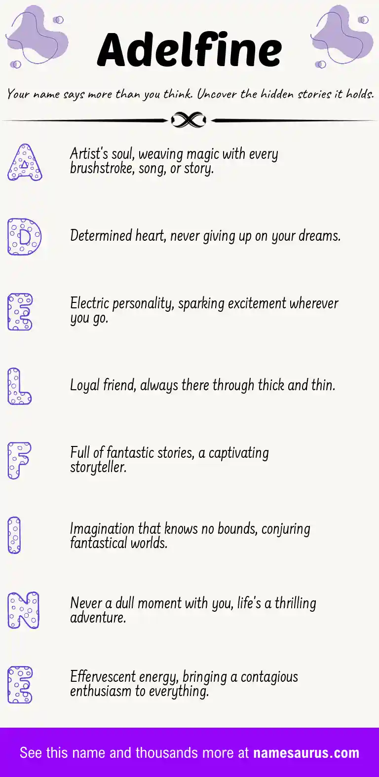 Acrostic poem about Adelfine.