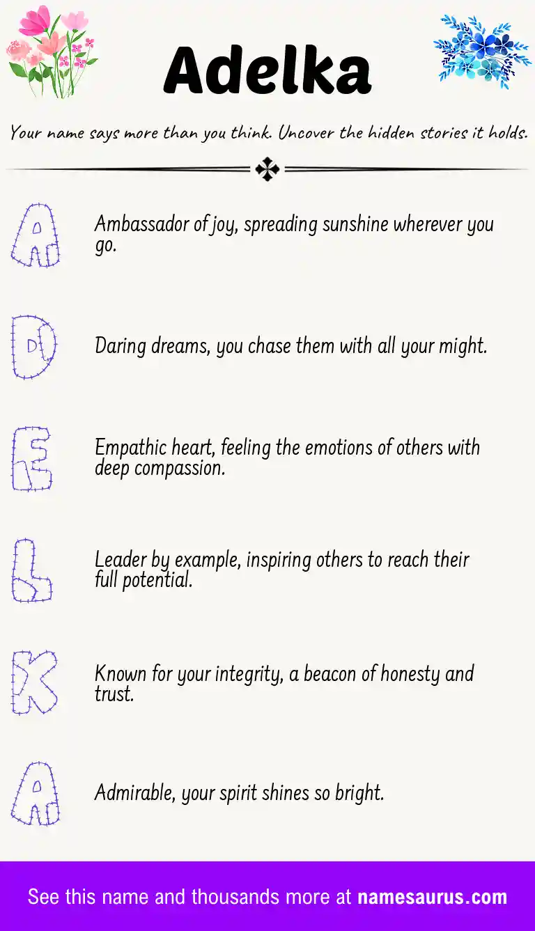 Acrostic poem about Adelka.