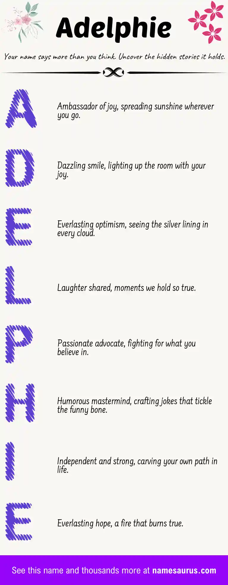 Acrostic poem about Adelphie.