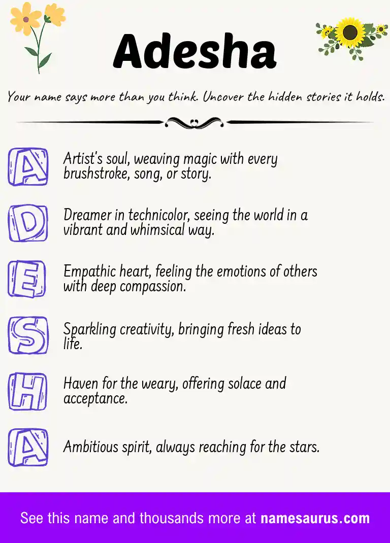 Acrostic poem about Adesha.