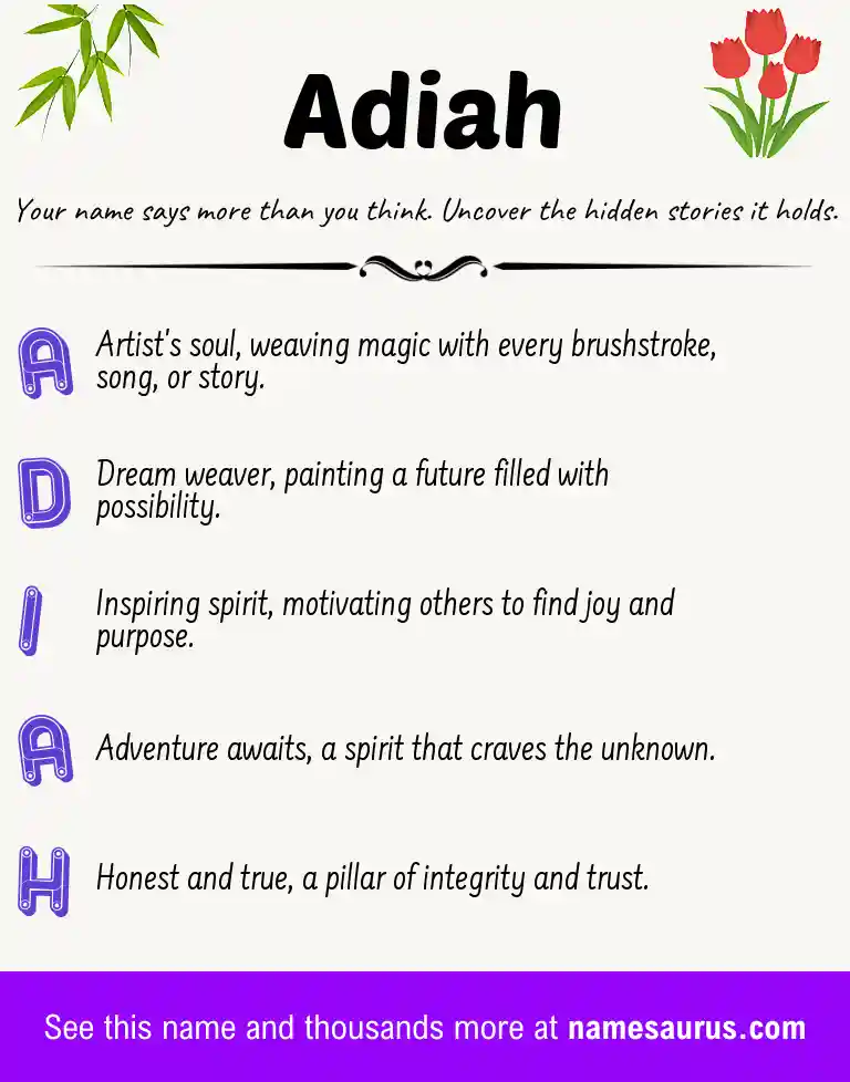 Acrostic poem about Adiah.
