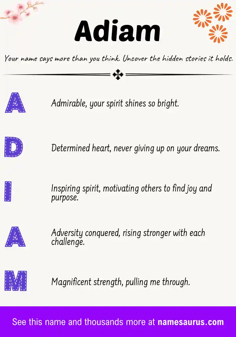Acrostic poem about Adiam.