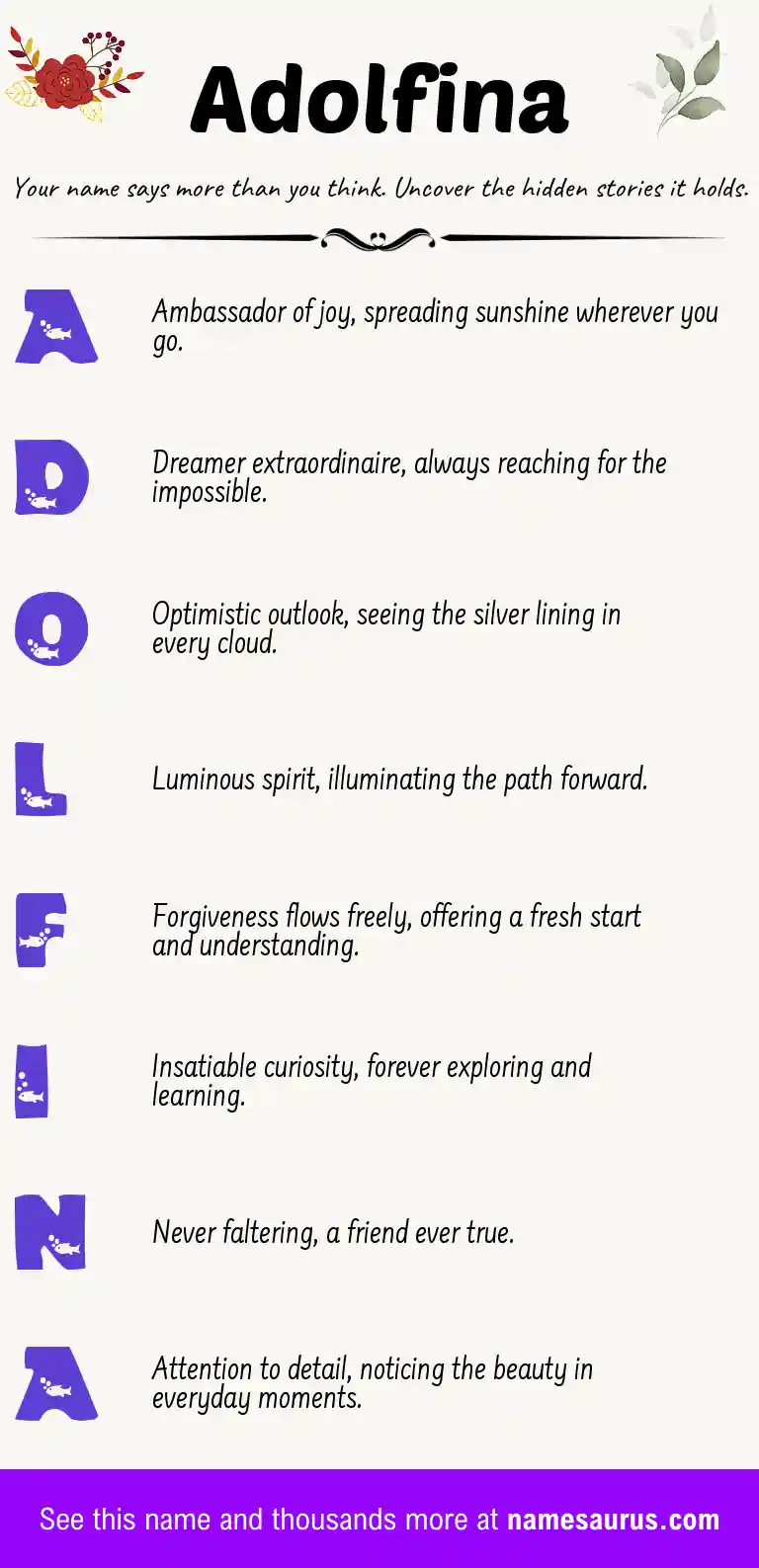 Acrostic poem about Adolfina.