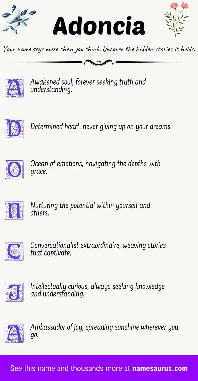 Acrostic poem about Adoncia.