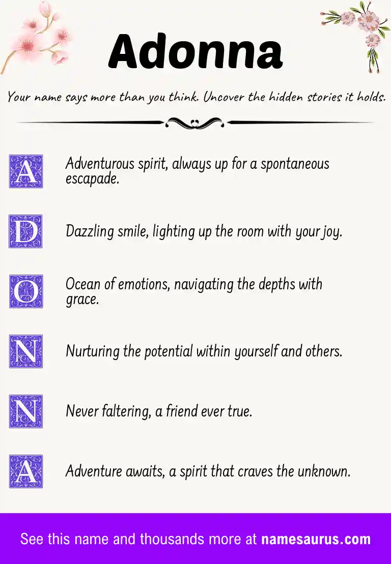 Acrostic poem about Adonna.