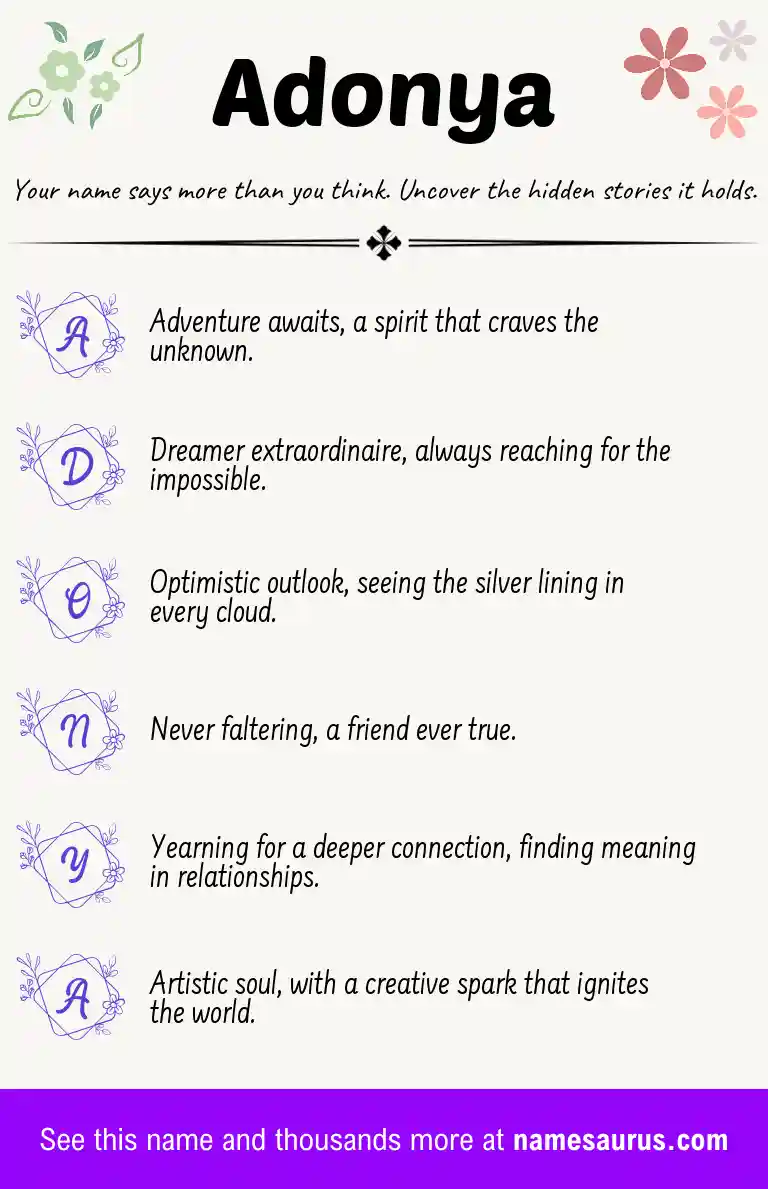 Acrostic poem about Adonya.