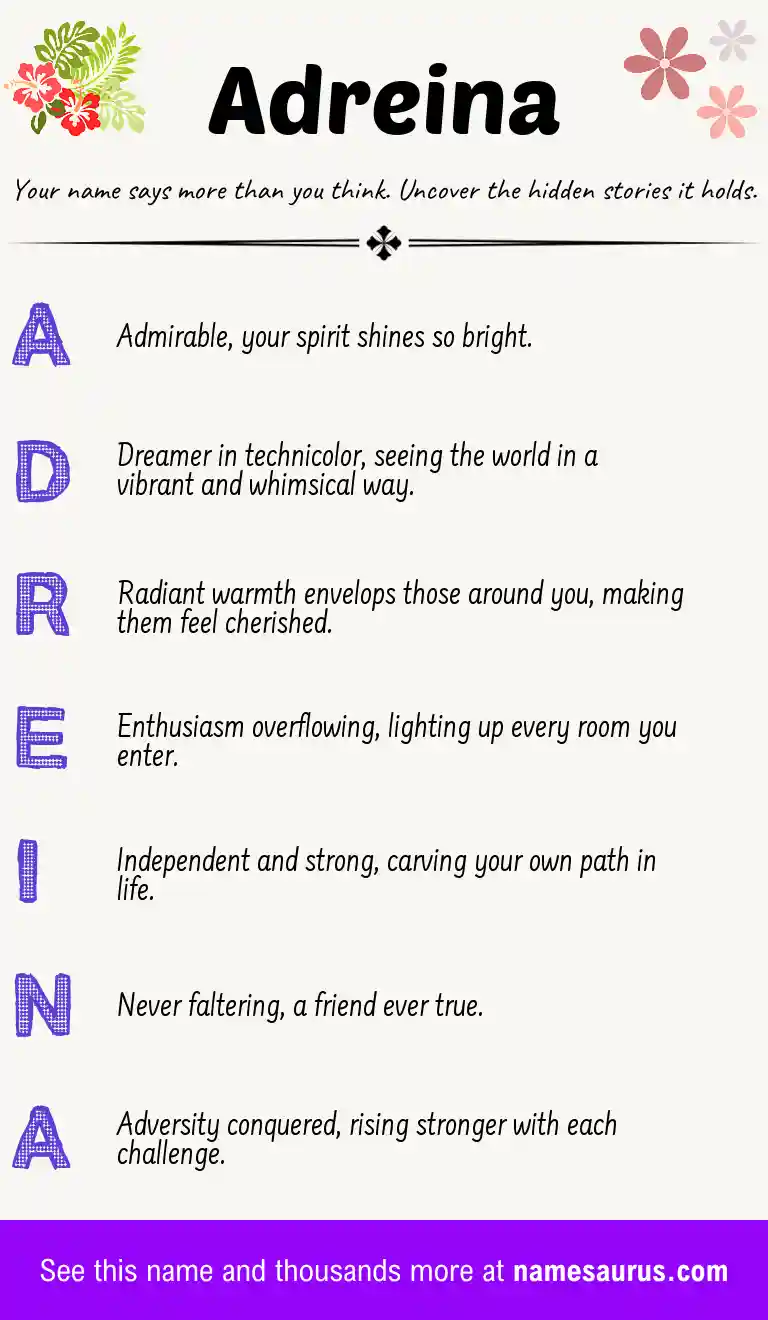Acrostic poem about Adreina.