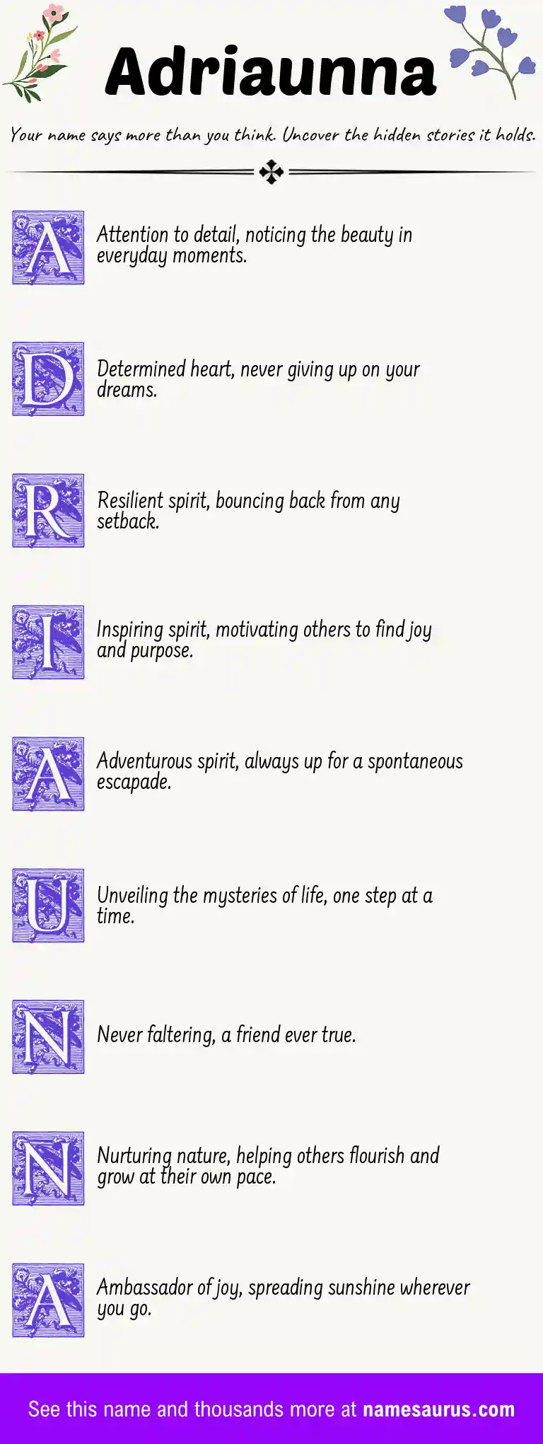 Acrostic poem about Adriaunna.