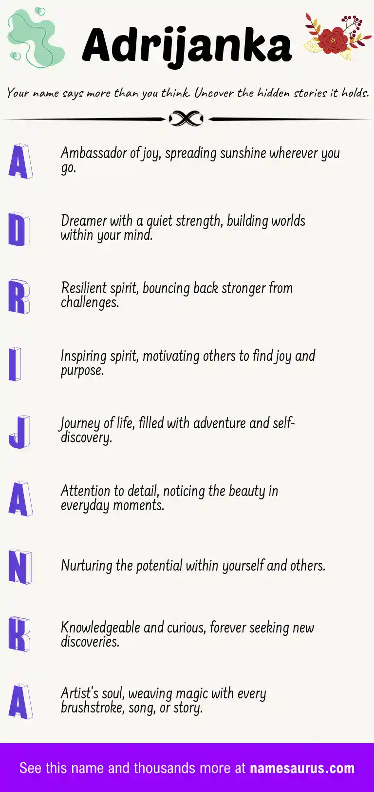 Acrostic poem about Adrijanka.