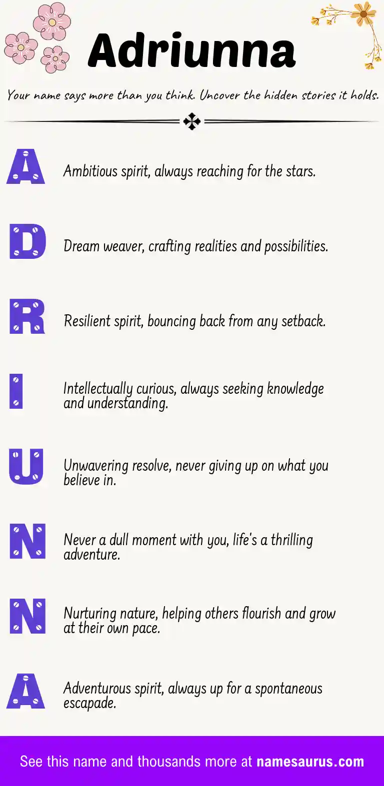 Acrostic poem about Adriunna.