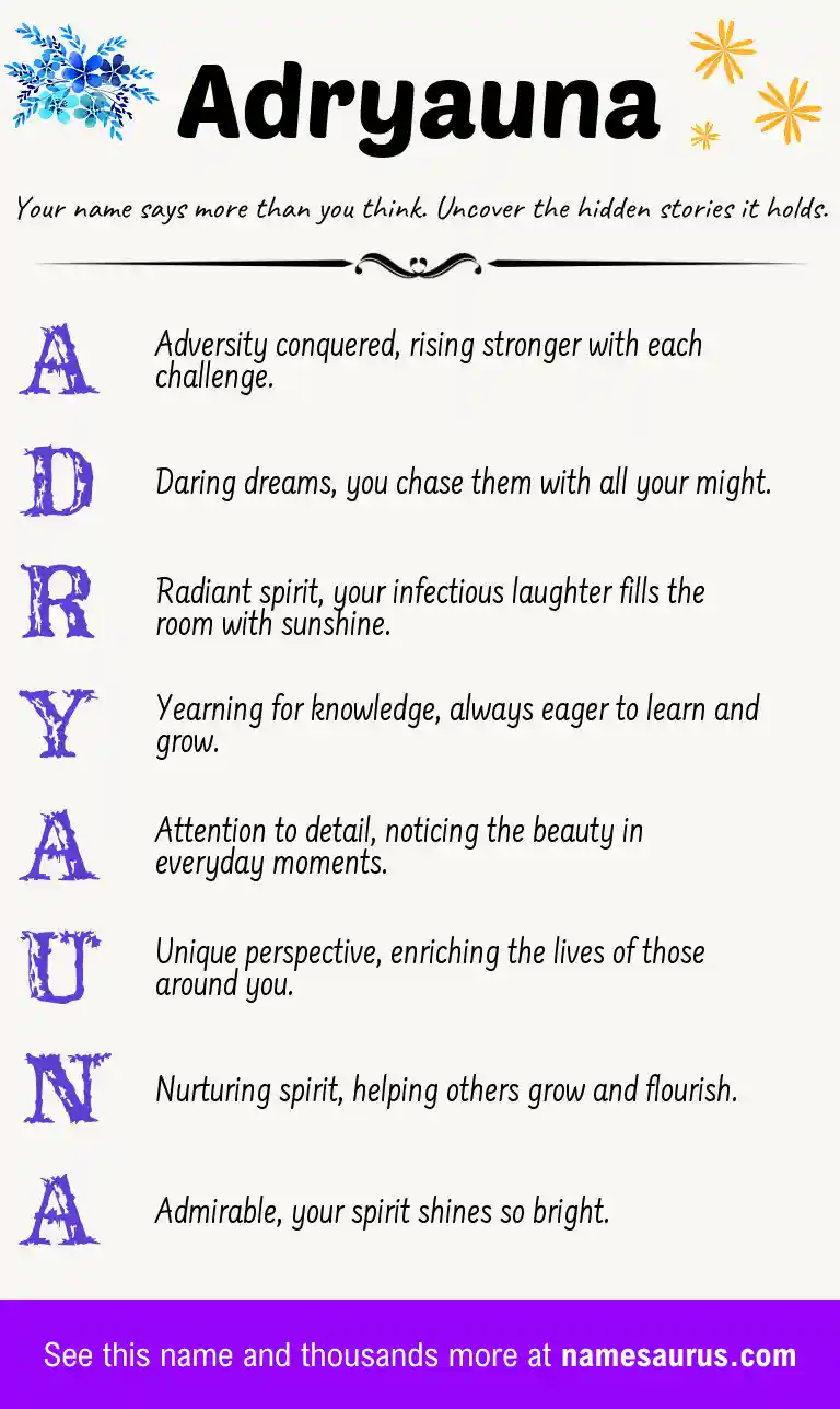 Acrostic poem about Adryauna.