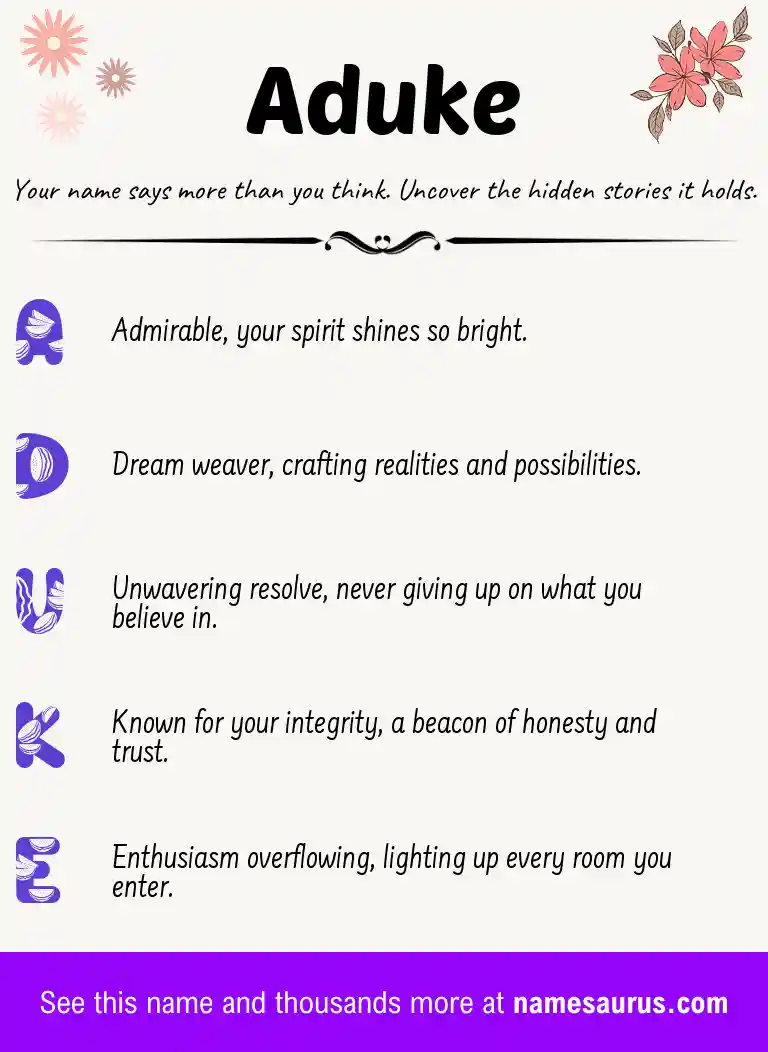 Acrostic poem about Aduke.