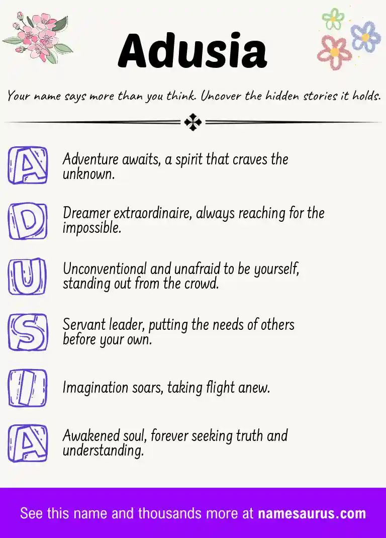 Acrostic poem about Adusia.