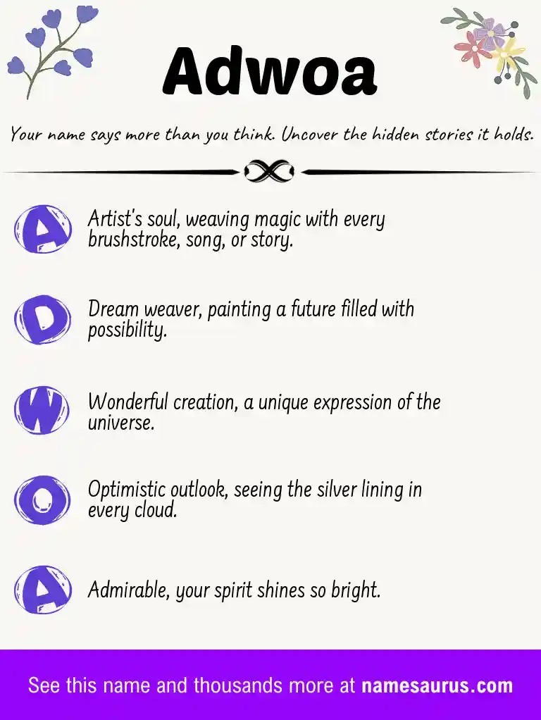 Acrostic poem about Adwoa.
