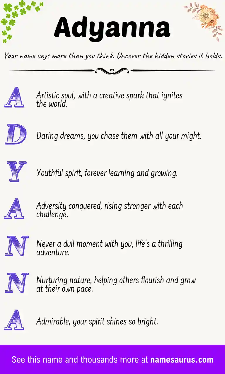 Acrostic poem about Adyanna.