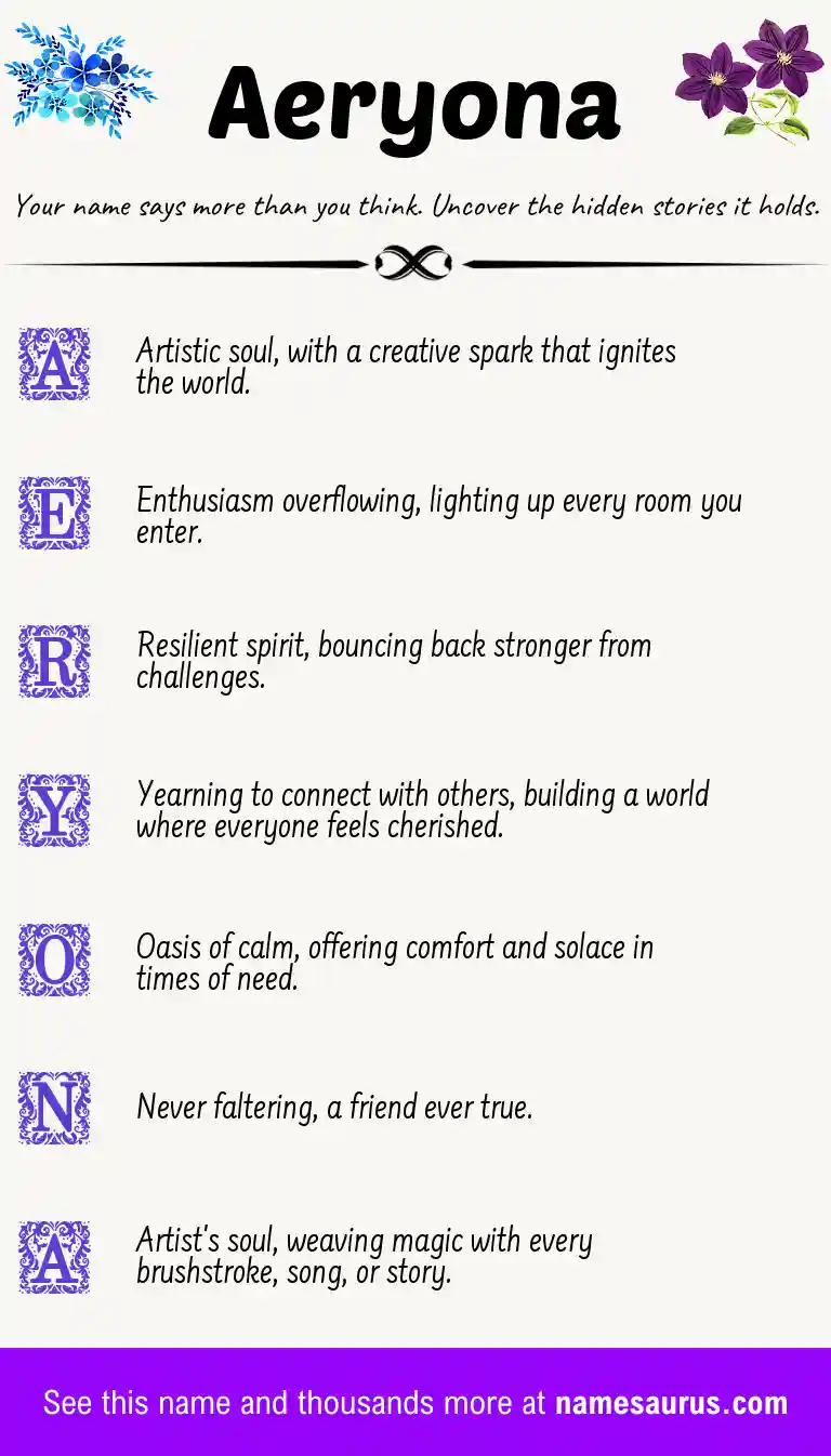 Acrostic poem about Aeryona.