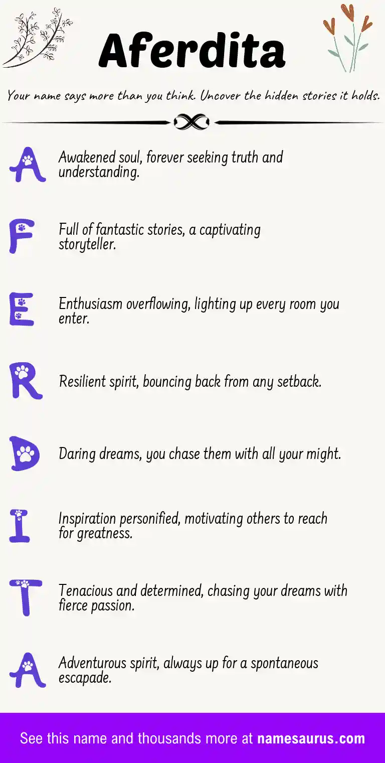Acrostic poem about Aferdita.