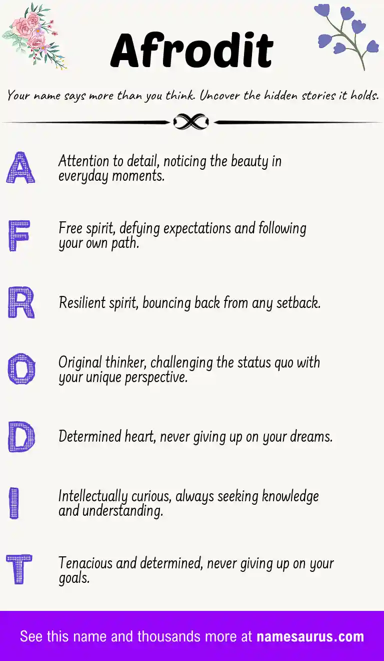 Acrostic poem about Afrodit.