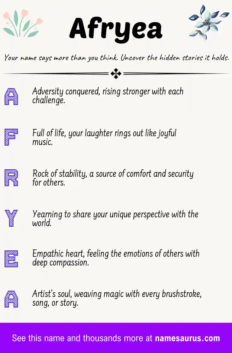 Acrostic poem about Afryea.