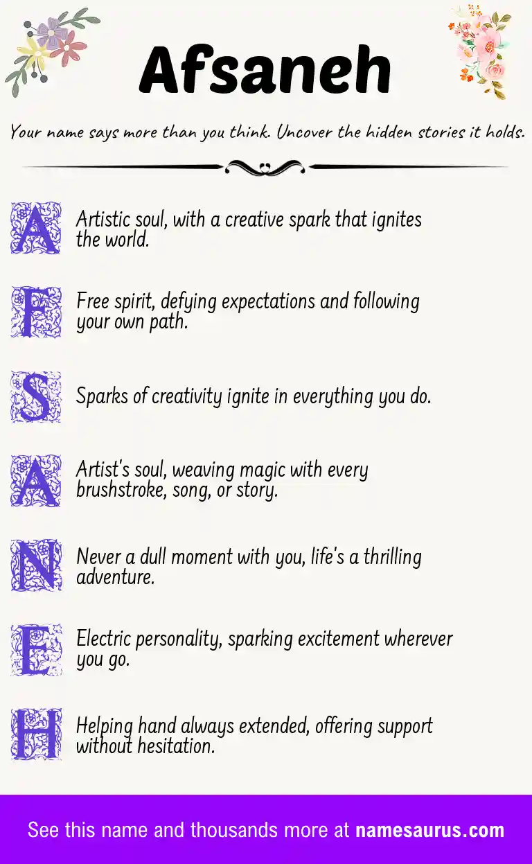 Acrostic poem about Afsaneh.
