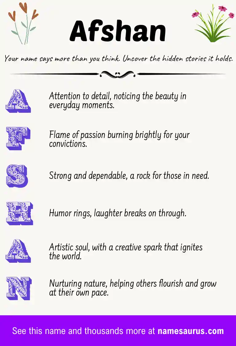 Acrostic poem about Afshan.