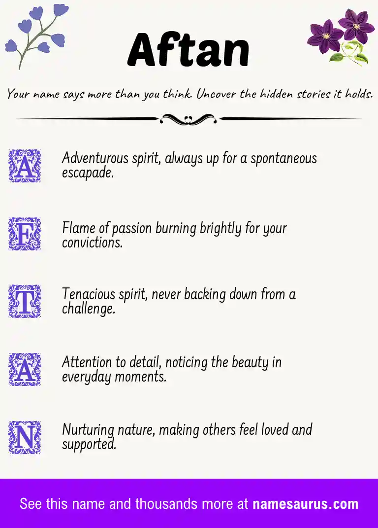 Acrostic poem about Aftan.