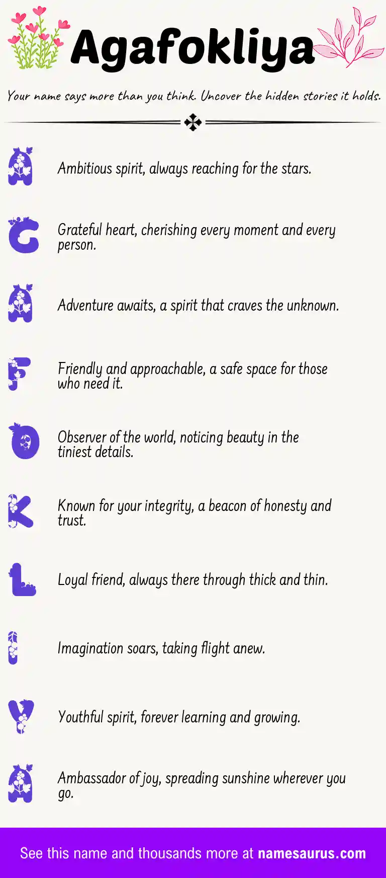 Acrostic poem about Agafokliya.