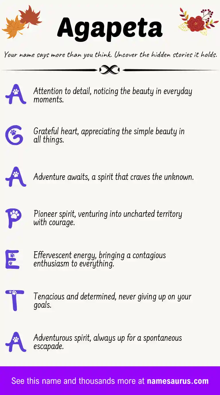 Acrostic poem about Agapeta.