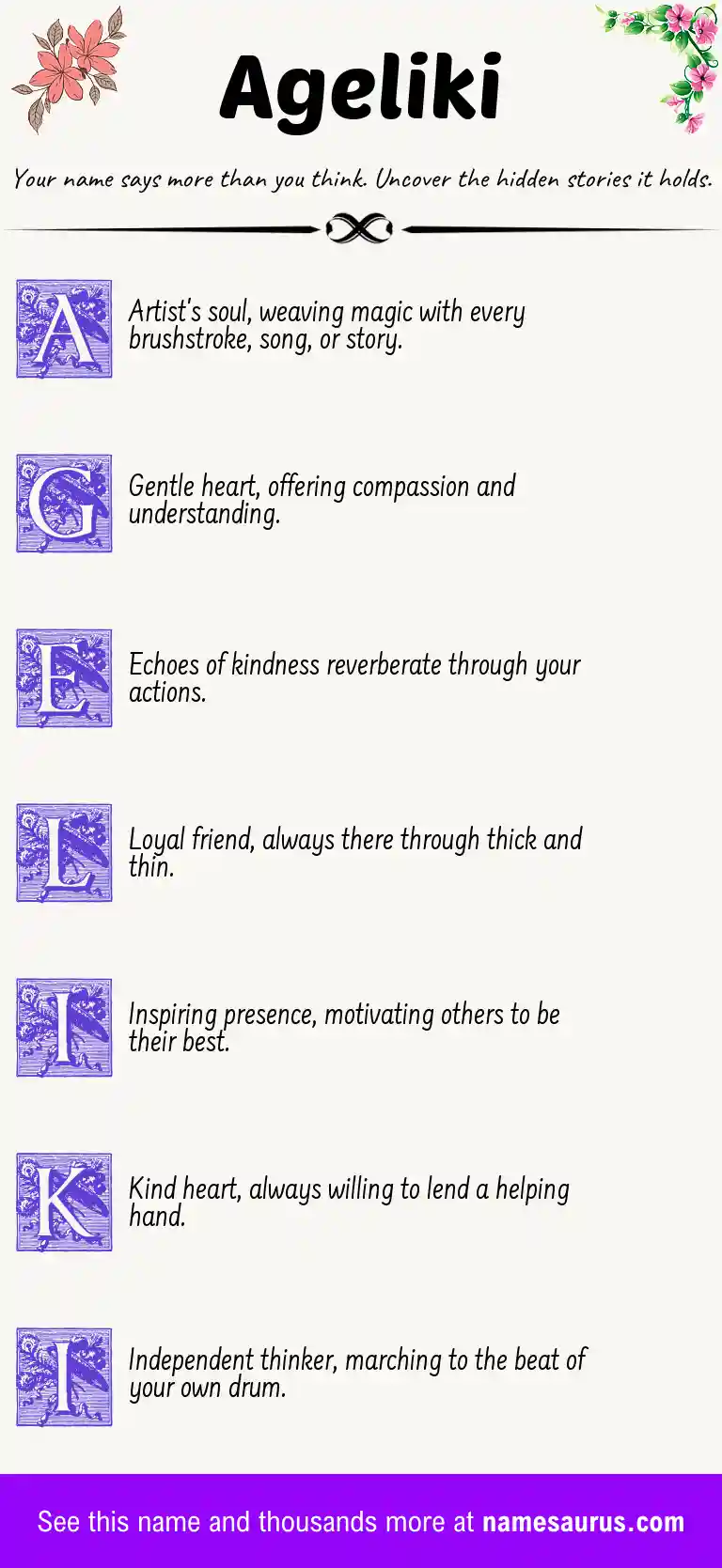 Acrostic poem about Ageliki.