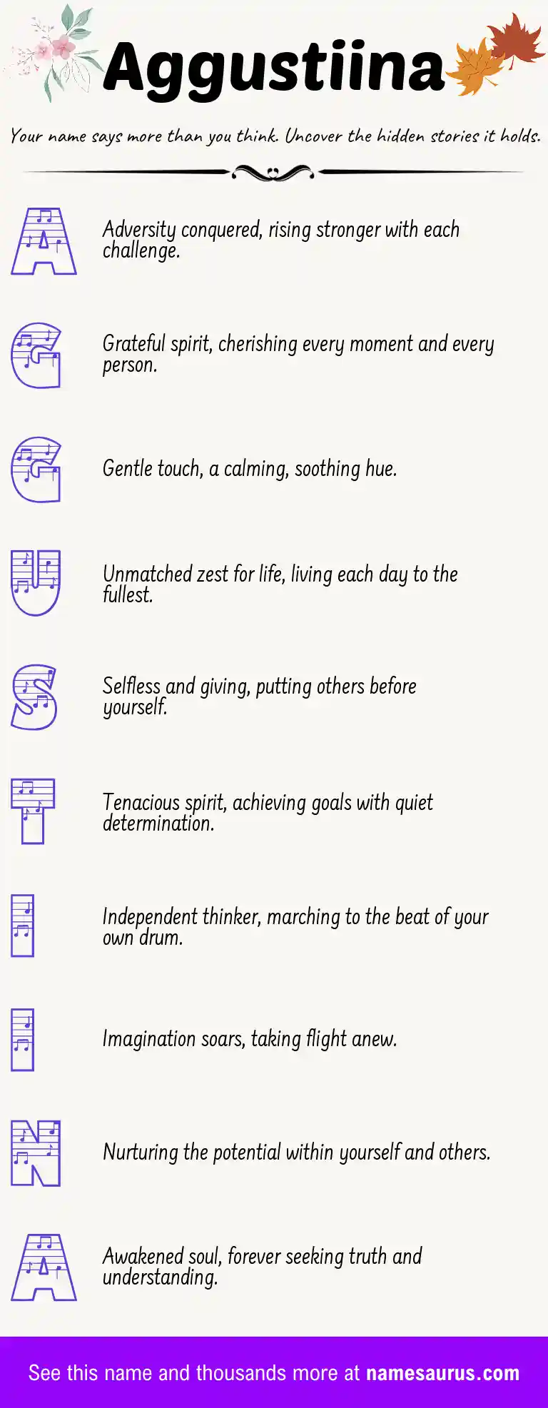 Acrostic poem about Aggustiina.