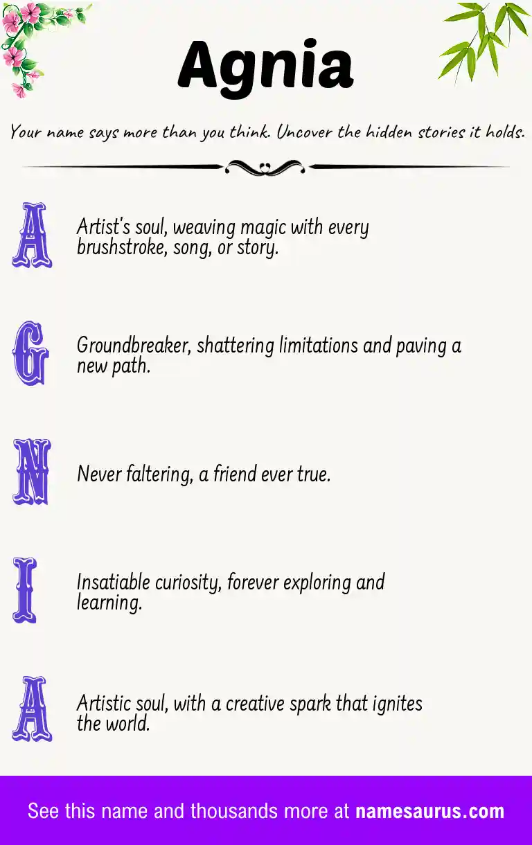 Acrostic poem about Agnia.