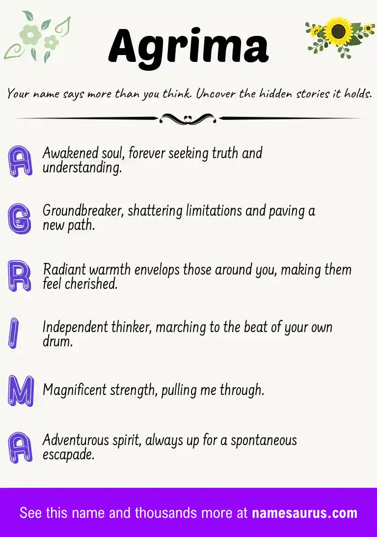Acrostic poem about Agrima.