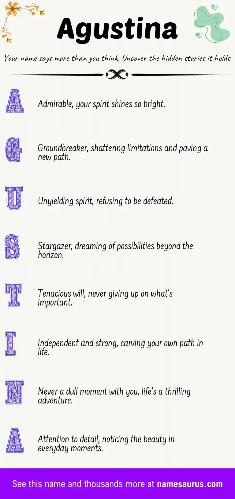 Acrostic poem about Agustina.