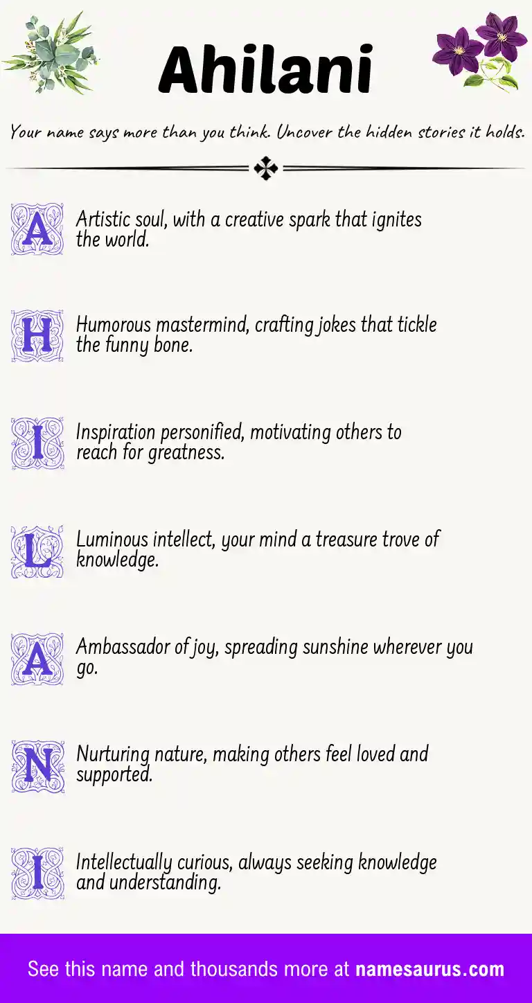 Acrostic poem about Ahilani.