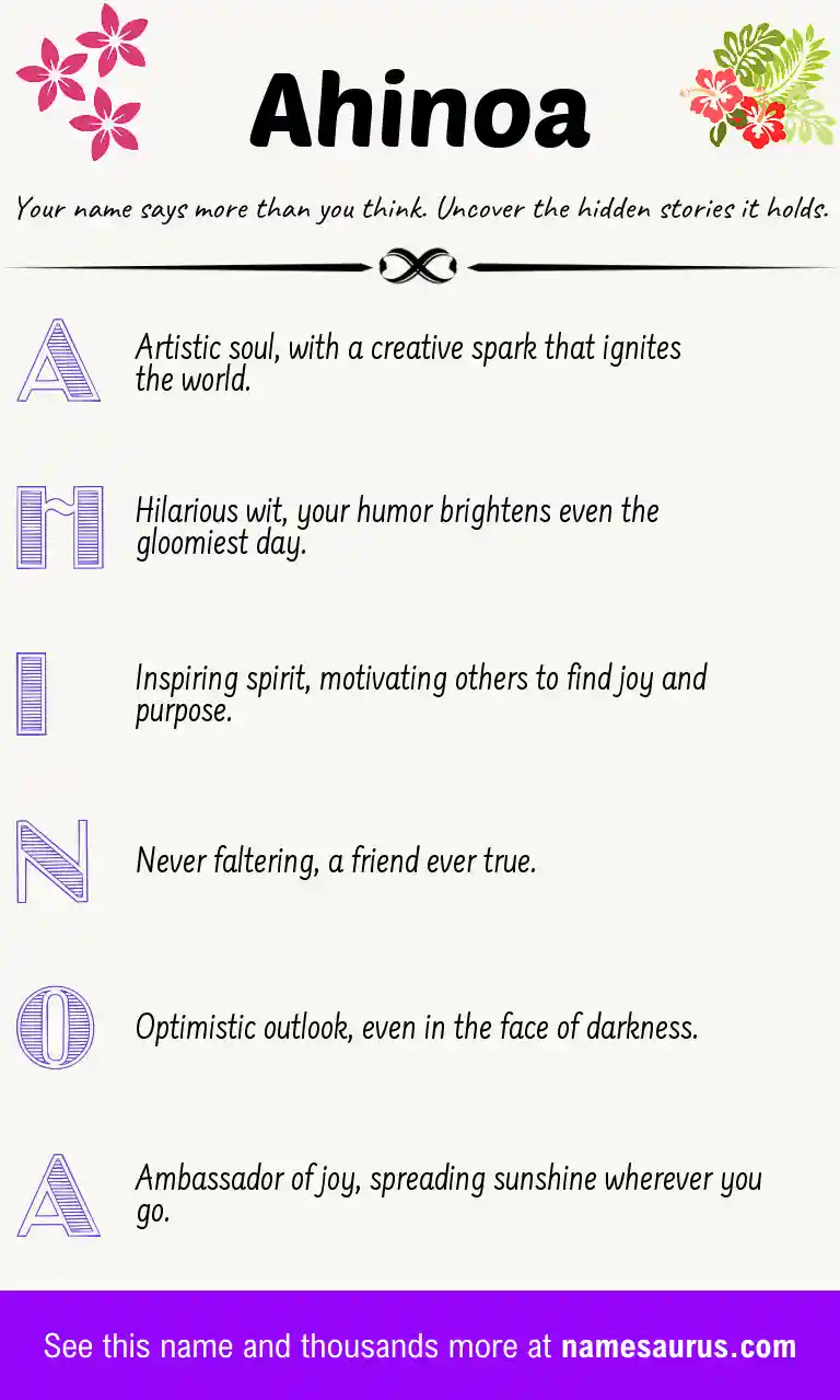 Acrostic poem about Ahinoa.