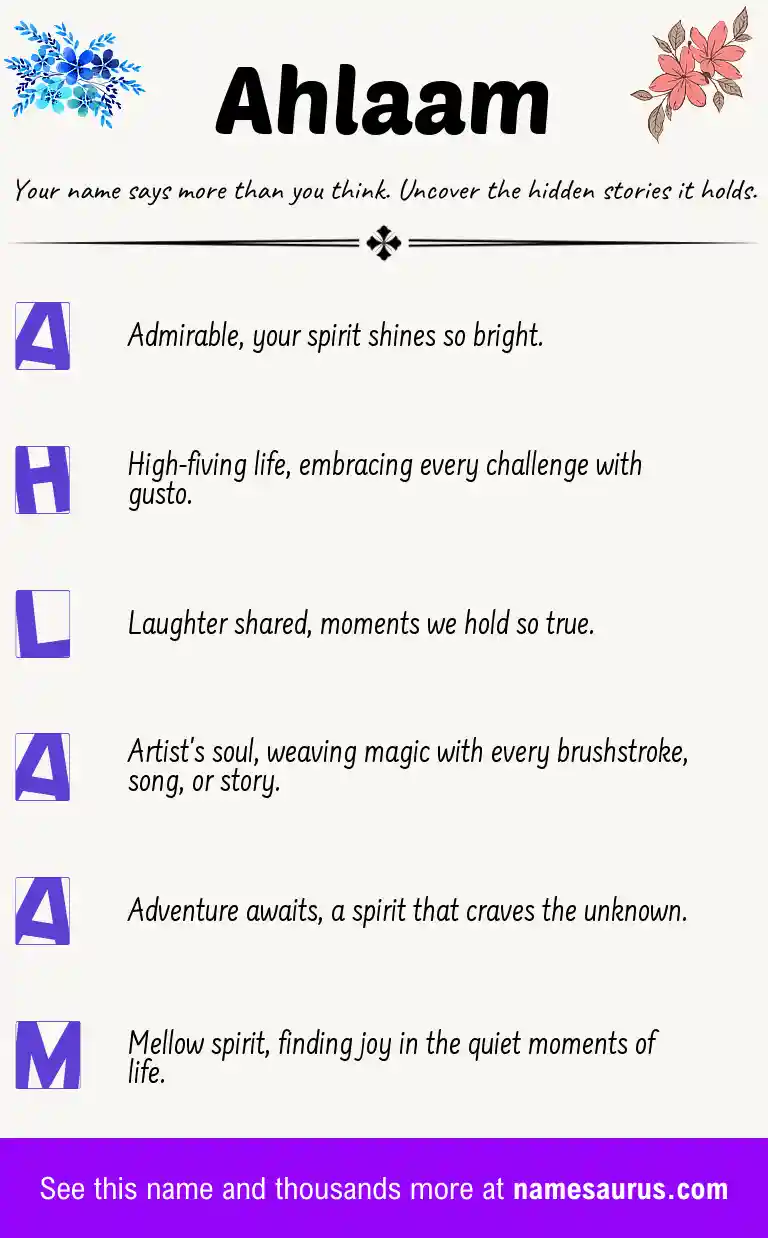 Acrostic poem about Ahlaam.