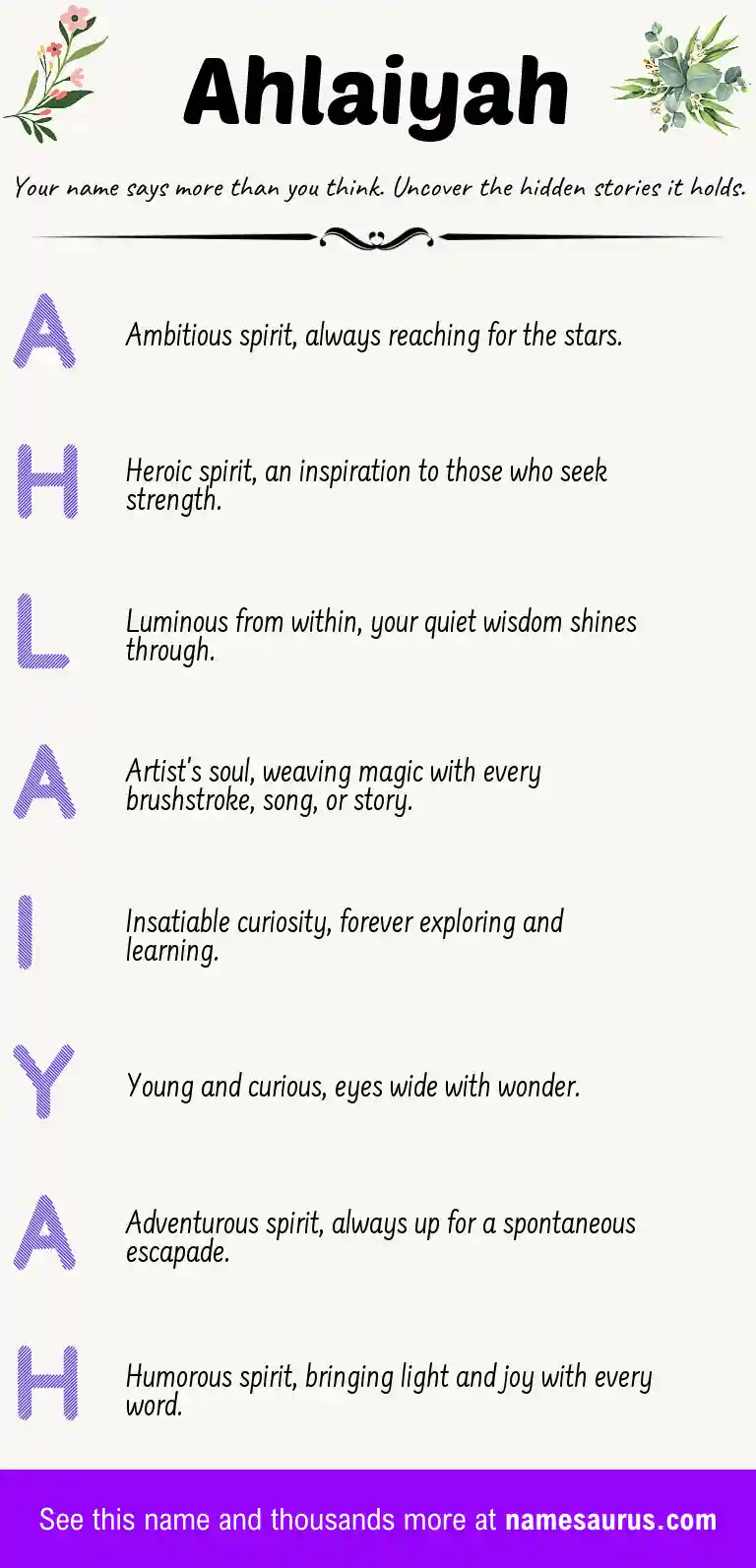 Acrostic poem about Ahlaiyah.