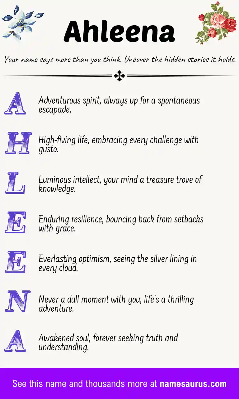 Acrostic poem about Ahleena.