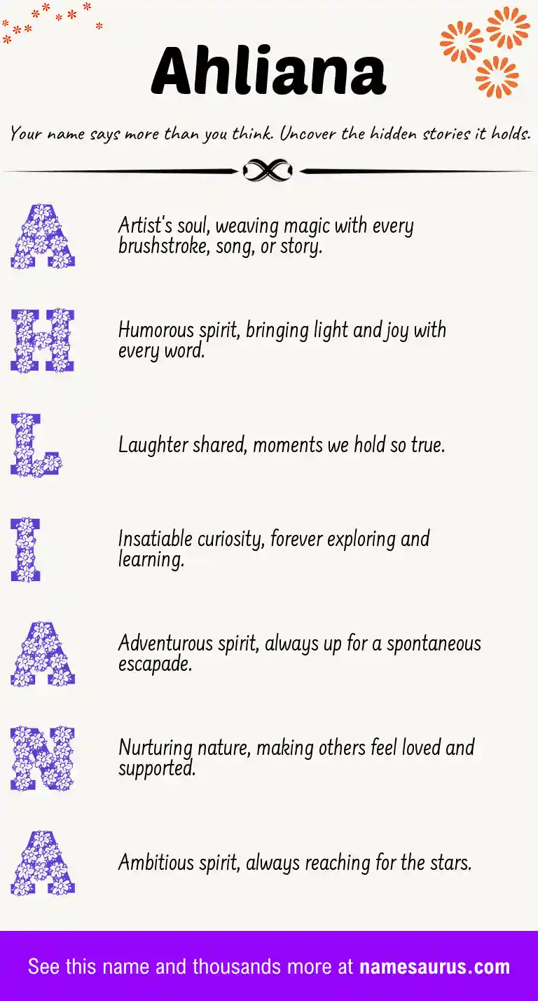 Acrostic poem about Ahliana.
