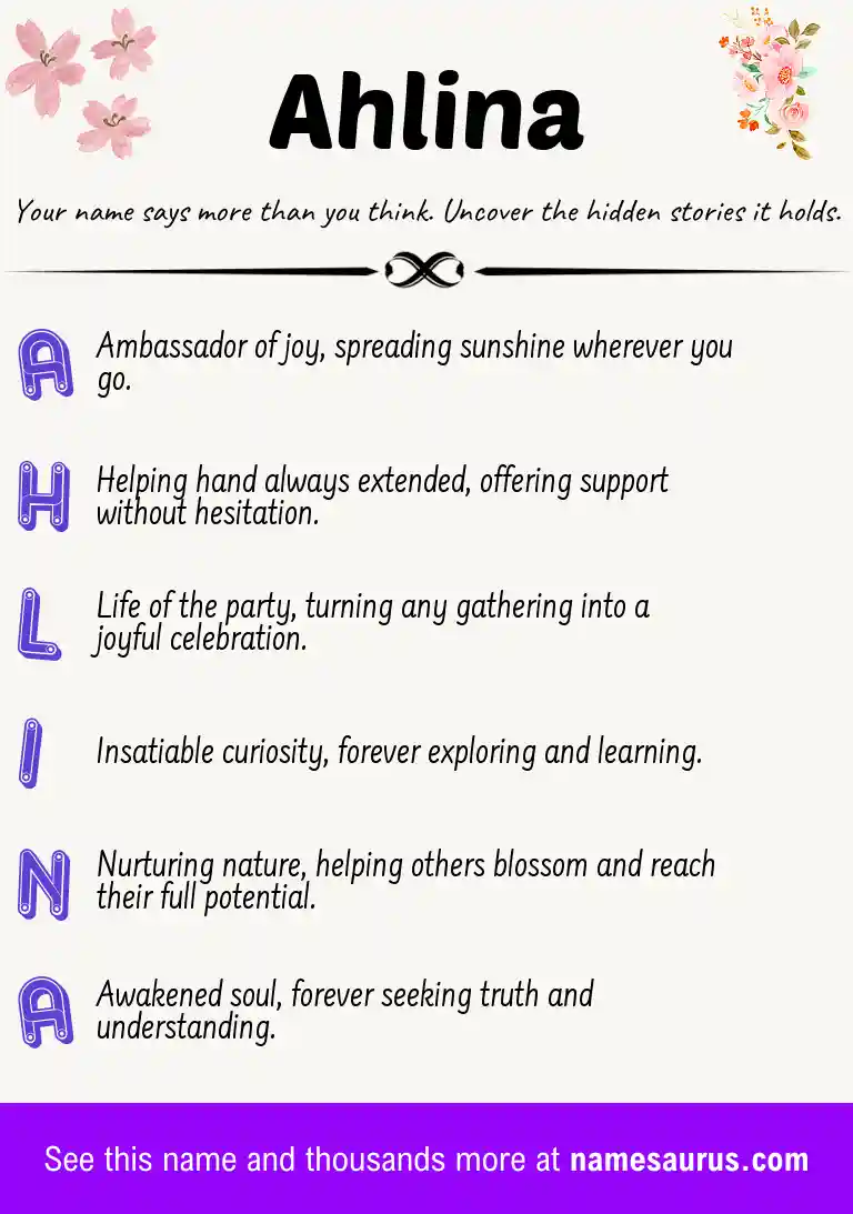 Acrostic poem about Ahlina.