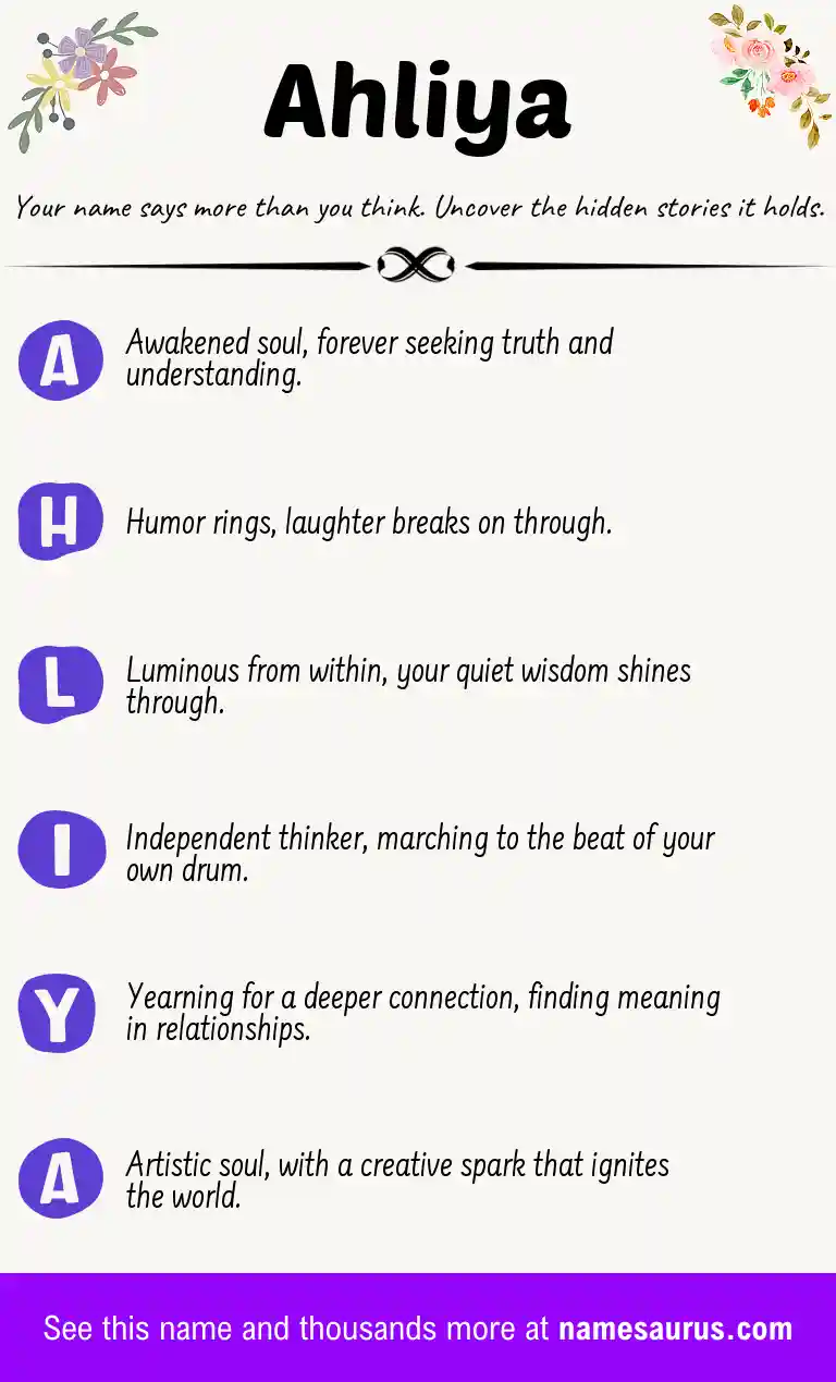Acrostic poem about Ahliya.