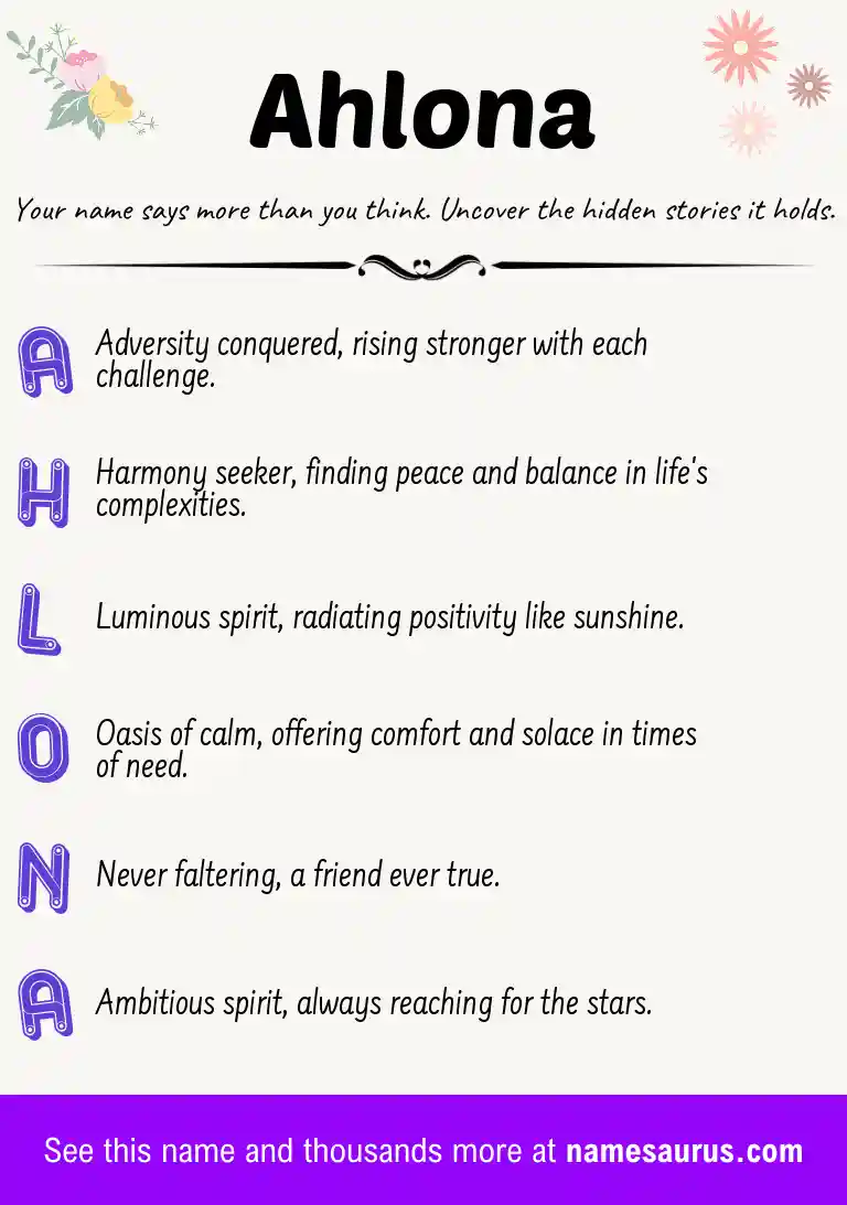 Acrostic poem about Ahlona.