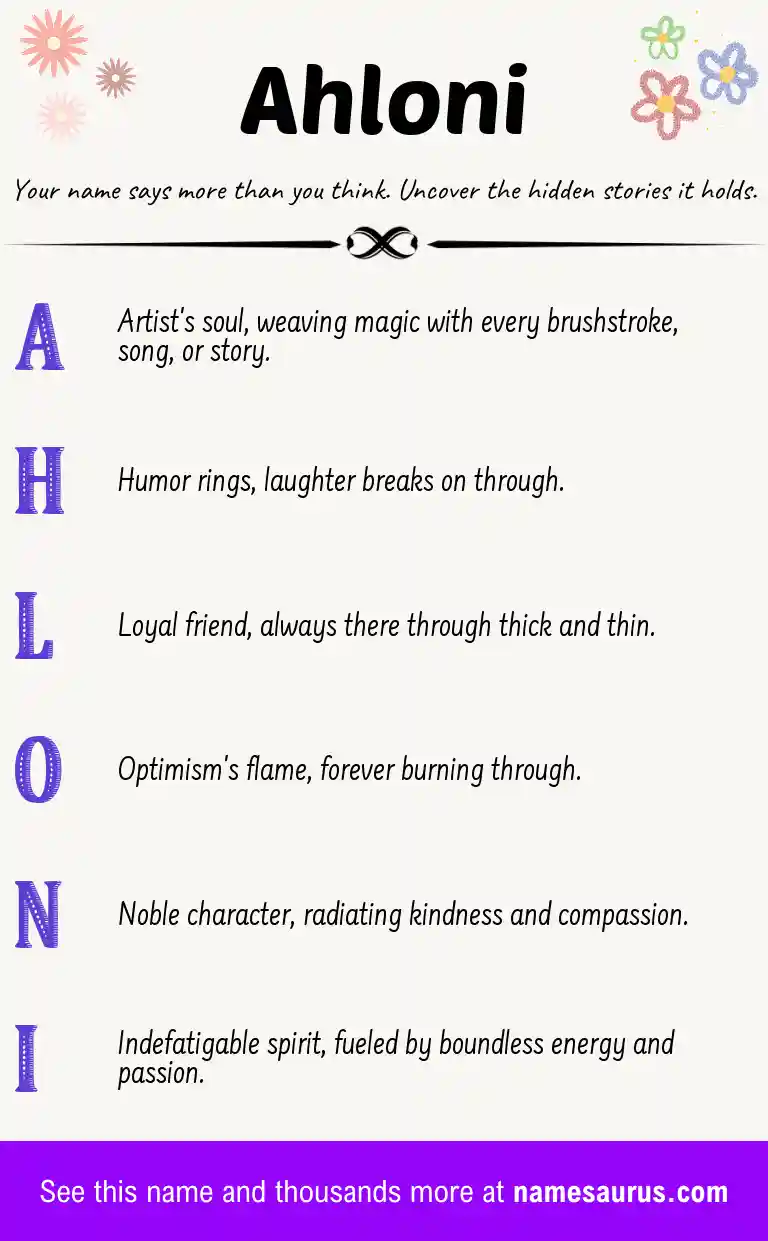 Acrostic poem about Ahloni.