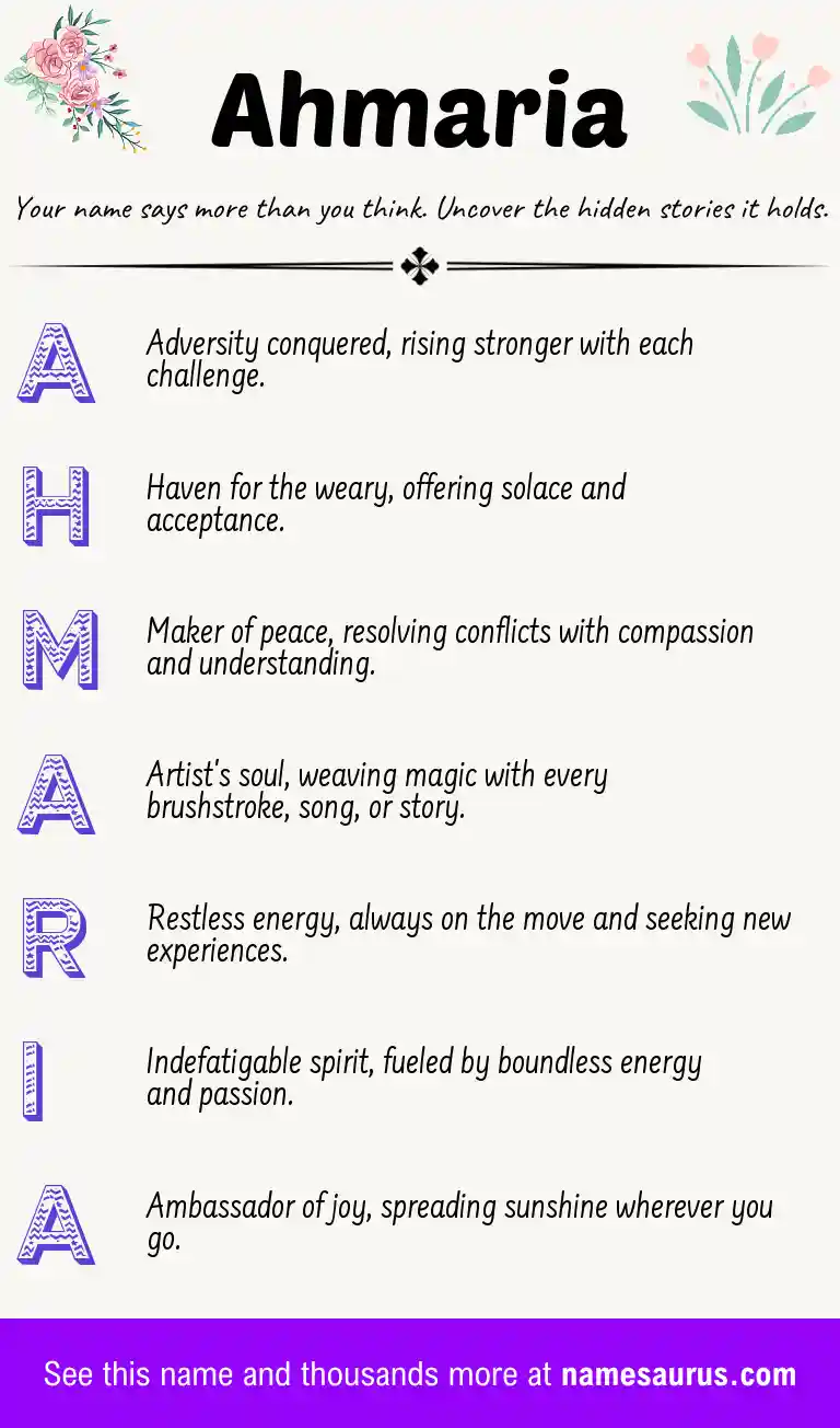 Acrostic poem about Ahmaria.