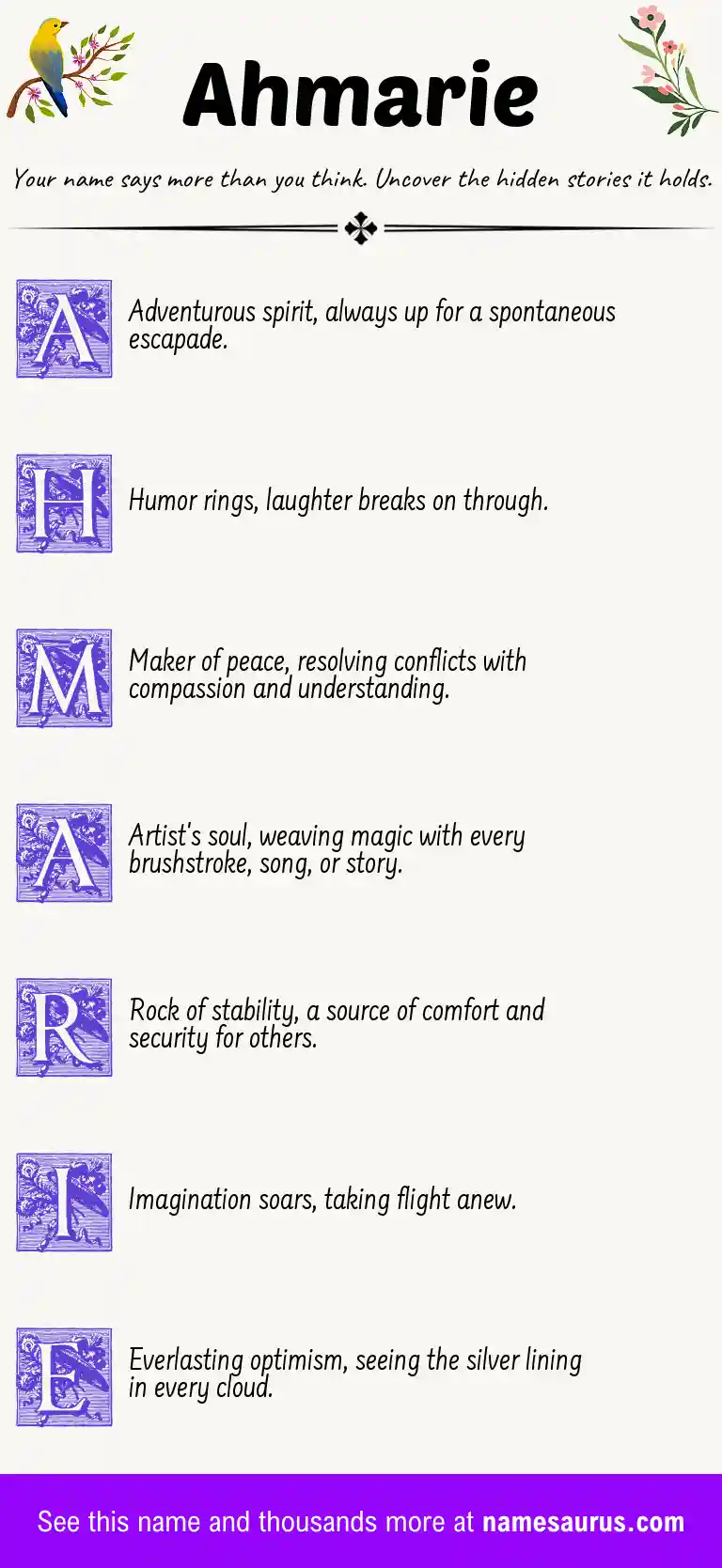Acrostic poem about Ahmarie.