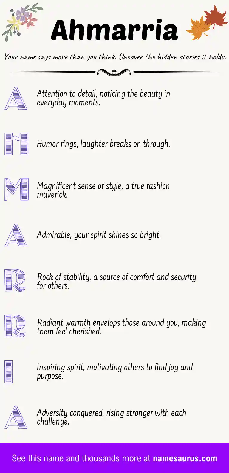 Acrostic poem about Ahmarria.
