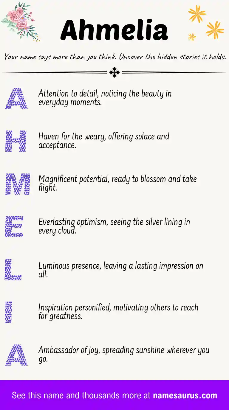 Acrostic poem about Ahmelia.